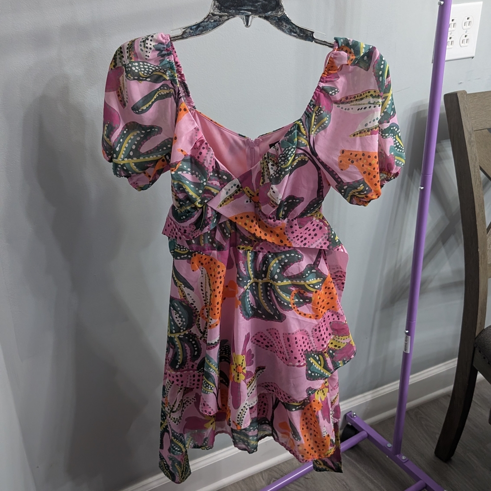 Crystal Sky Floral Dress with Puff Sleeves